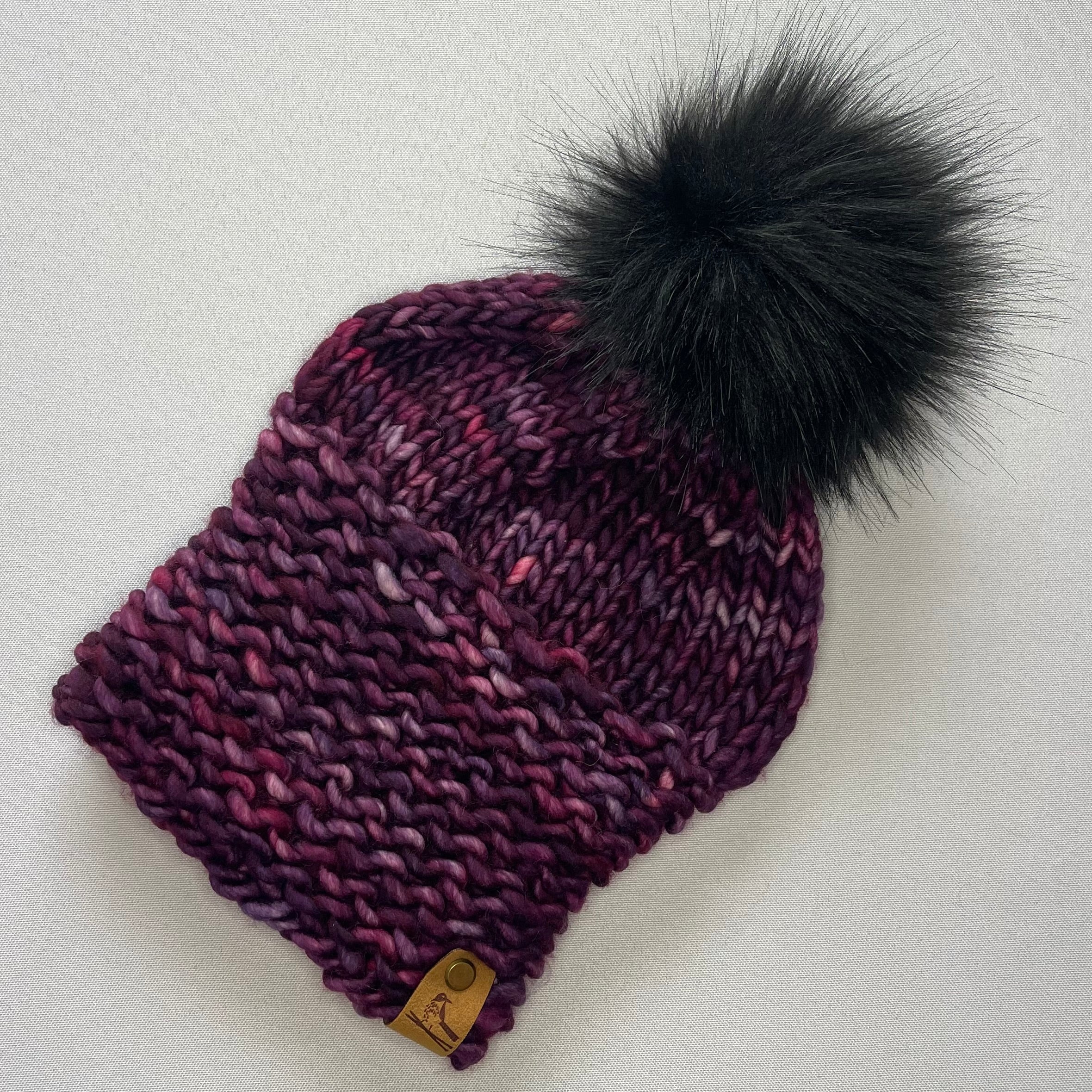 Merino Wool Knit retailer Hat with Faux Fur Pom Pom - Adult