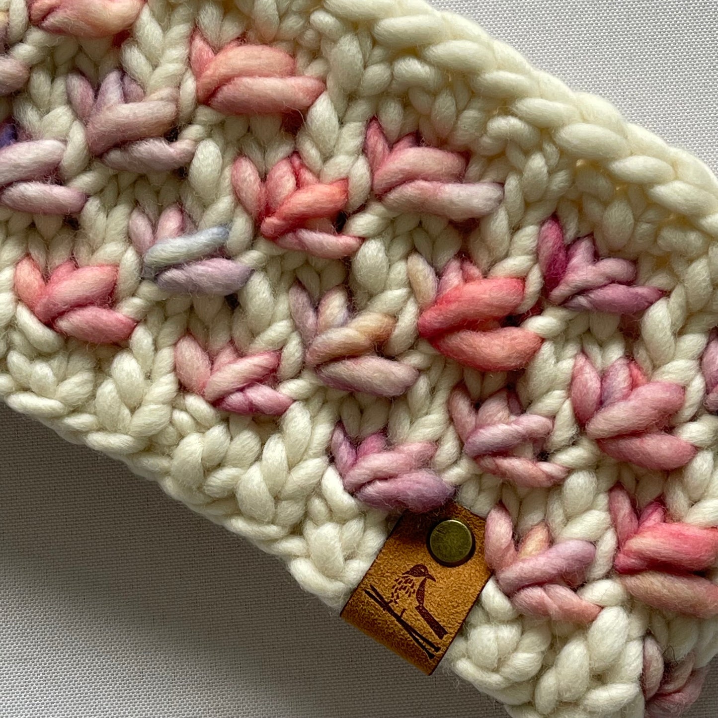 Cream and Pink Luxury Merino Wool Knit Headband