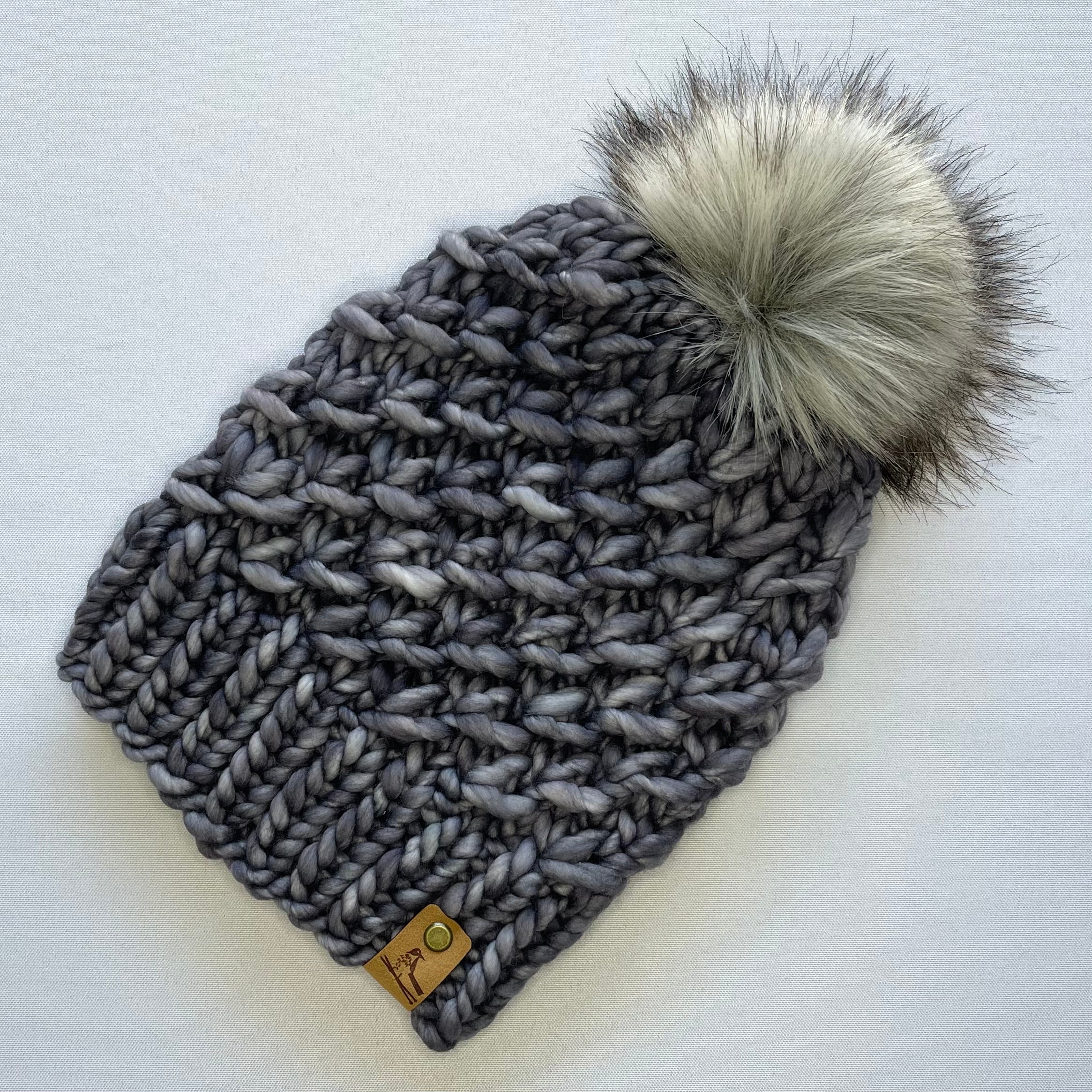 Merino Wool Knit on sale Hat with Faux Fur Pom Pom