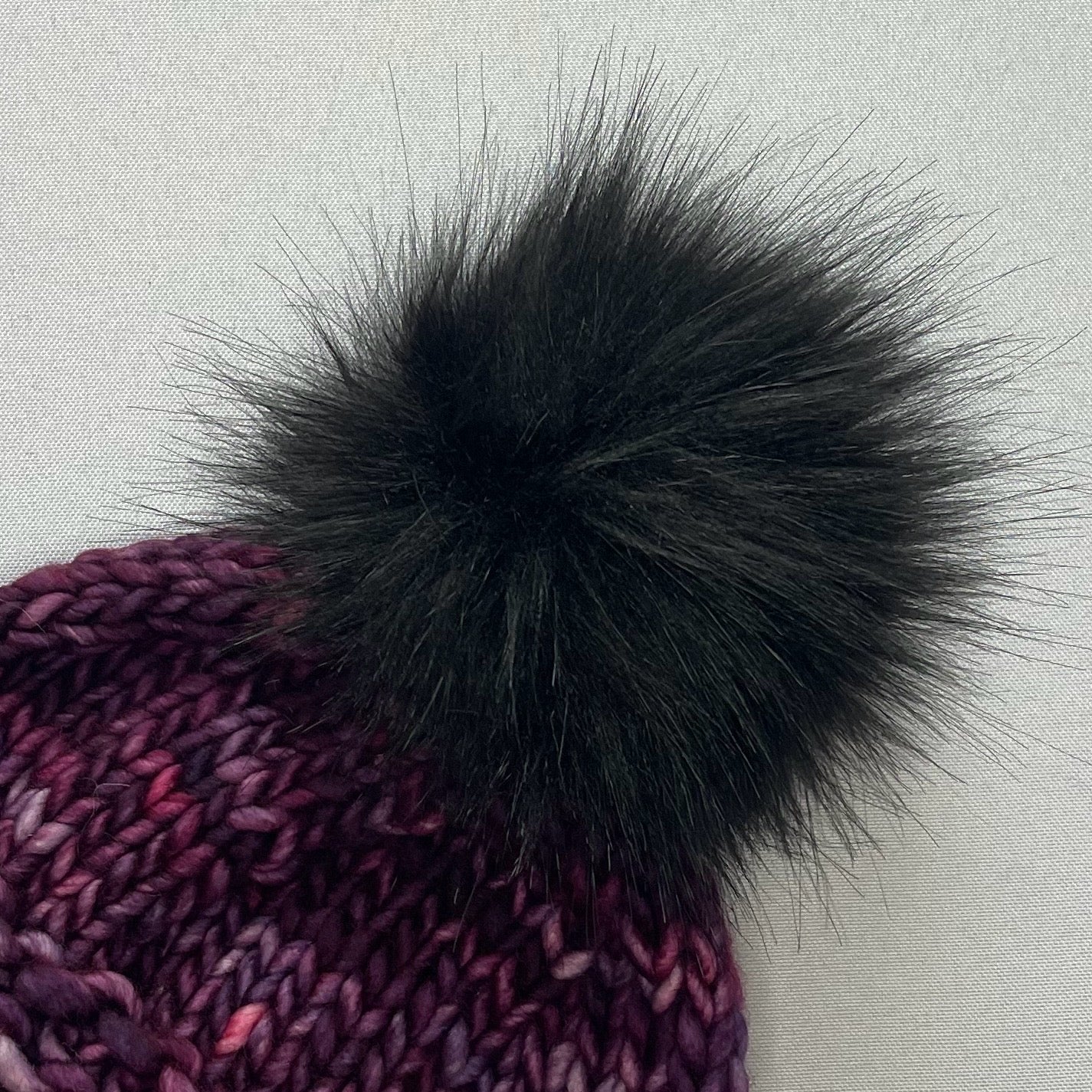 Maroon Luxury Merino Wool Knit Hat with Faux Fur Pom Pom