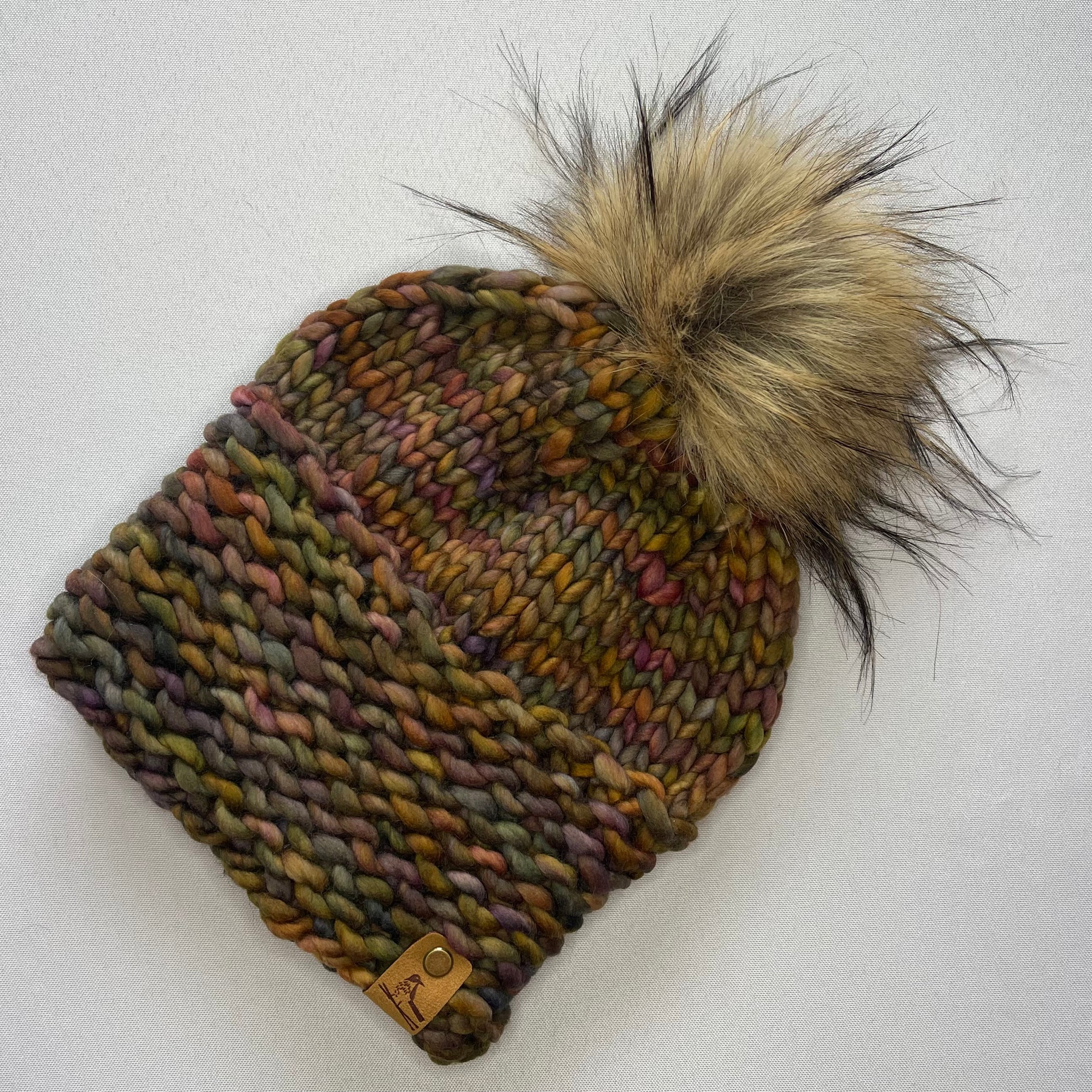 Luxury Handknit Adult Beanie/Hand-Dyed 100% Merino Wool/Multi-Colored Sweater Weather Beanie/XL Peacock Faux Fur Pom/Opt. shops Matching Mug Cozy