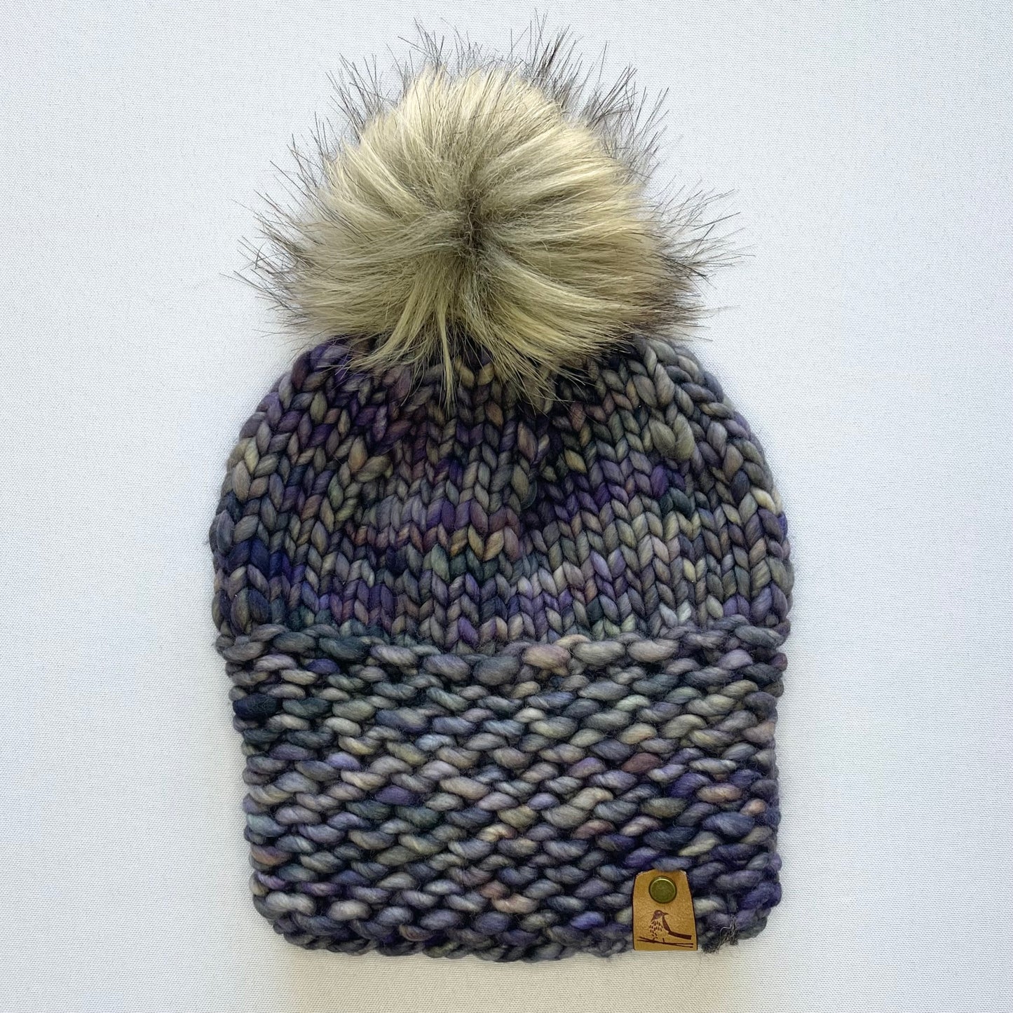 Indigo Luxury Merino Wool Knit Hat with Faux Fur Pom Pom