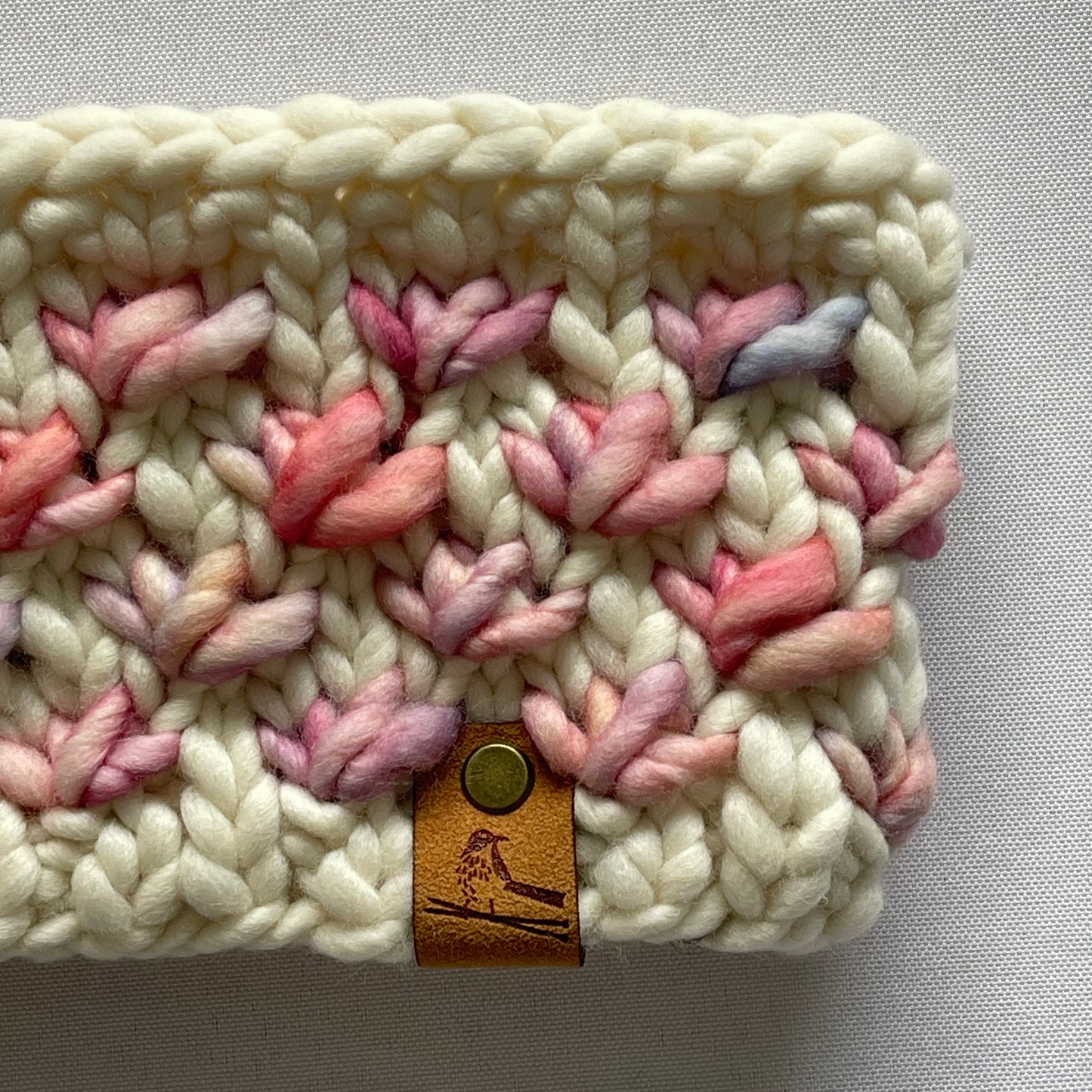 Cream and Pink Luxury Merino Wool Knit Headband