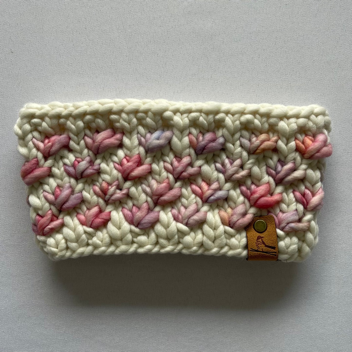 Cream and Pink Luxury Merino Wool Knit Headband