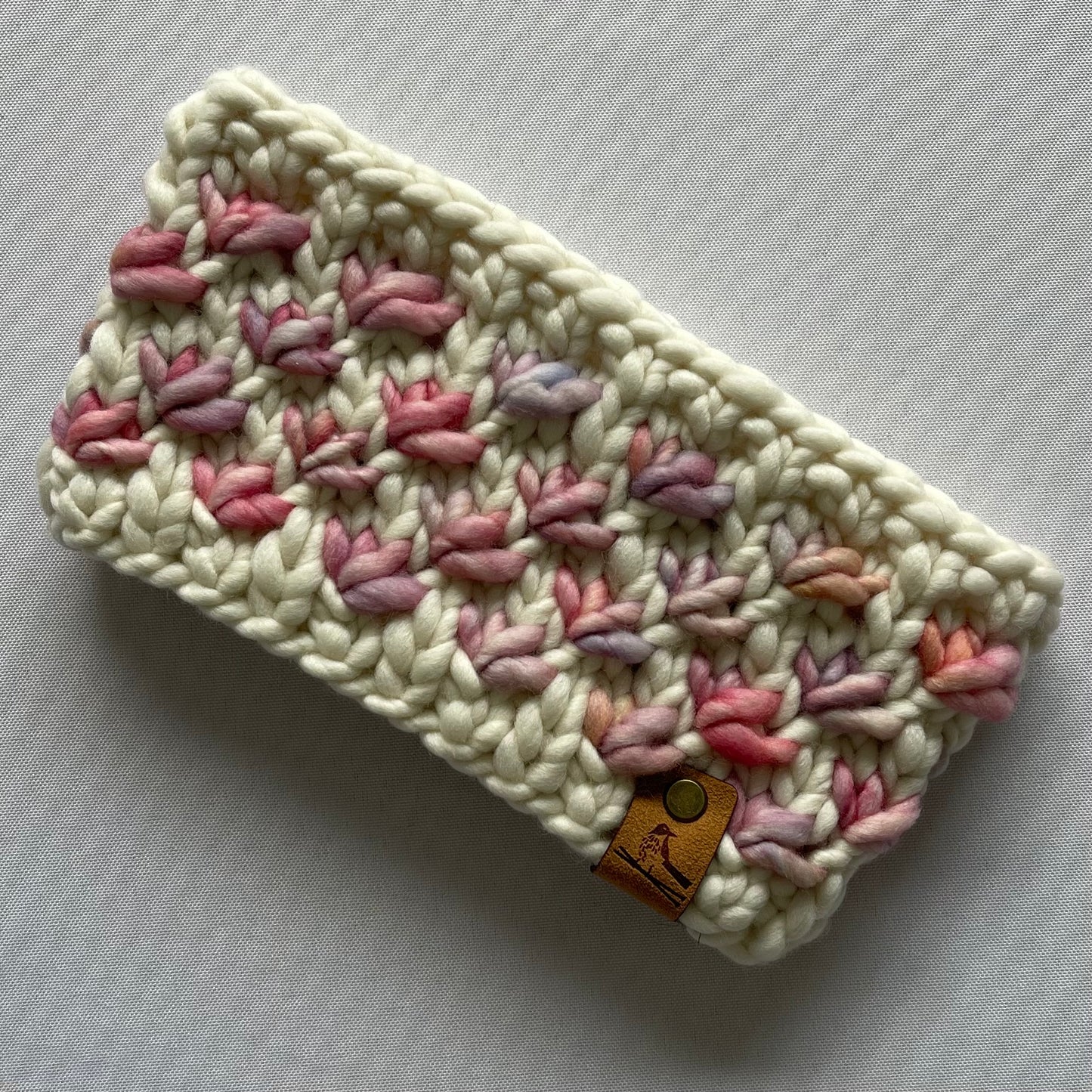 Cream and Pink Luxury Merino Wool Knit Headband