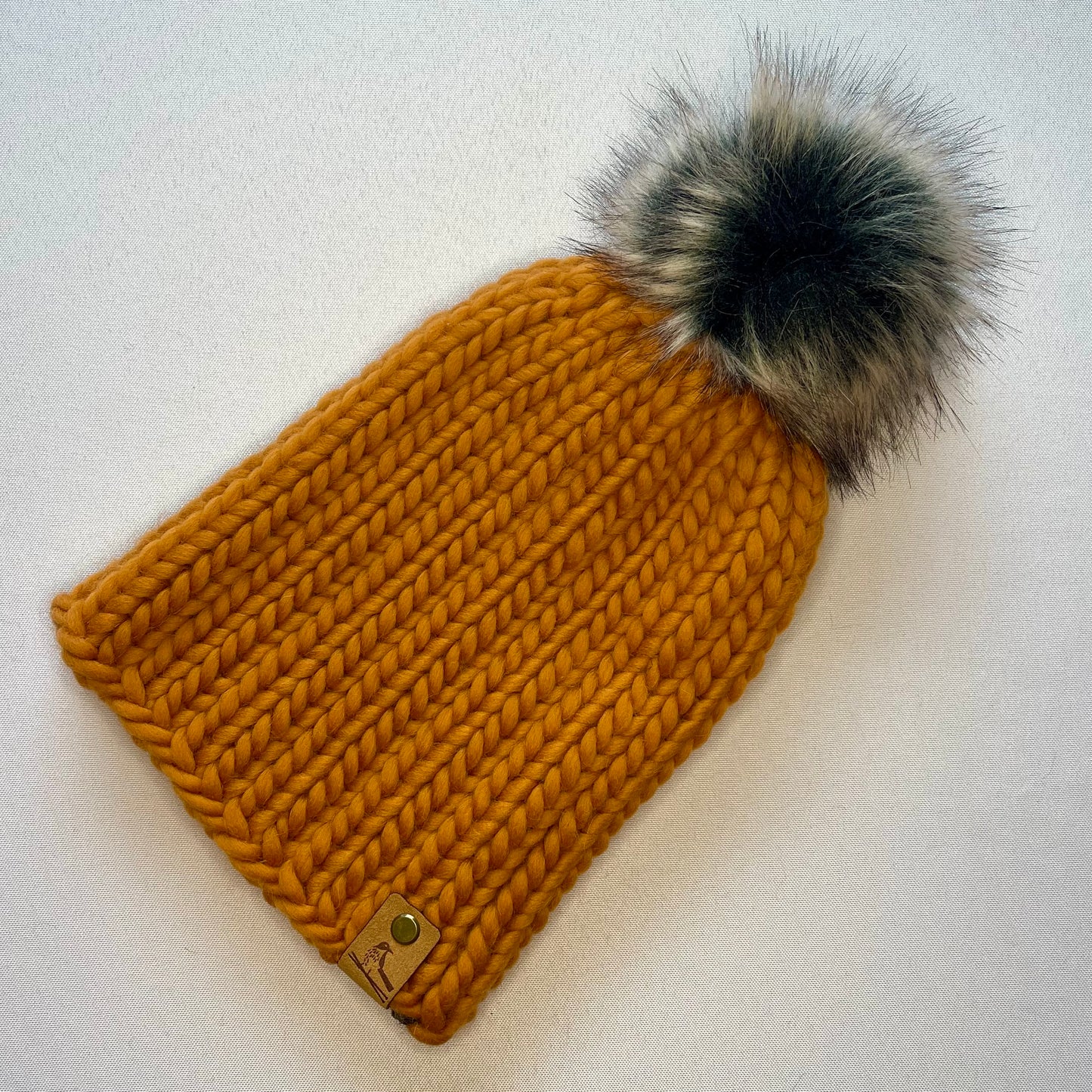 Ginger Peruvian Wool Knit Hat with Faux Fur Pom Pom