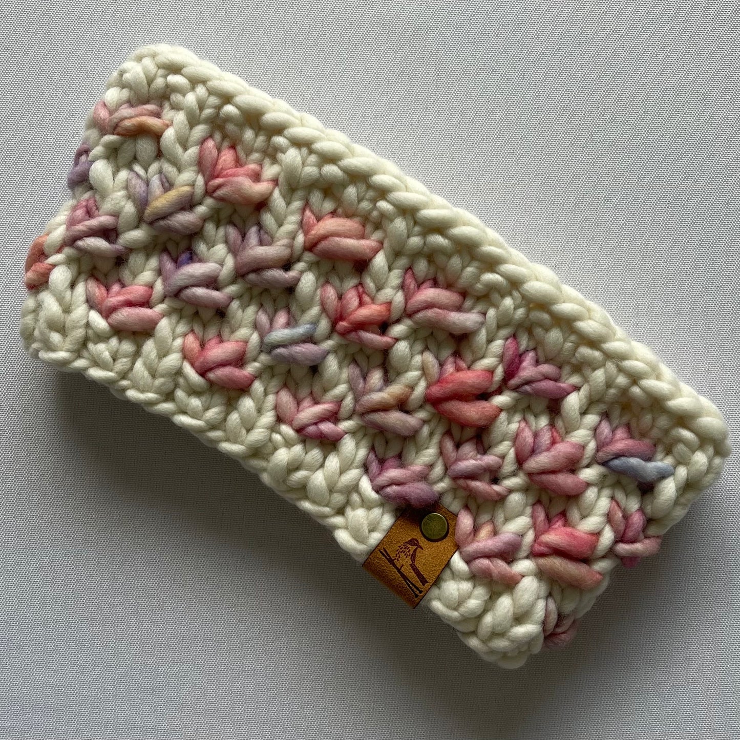 Cream and Pink Luxury Merino Wool Knit Headband