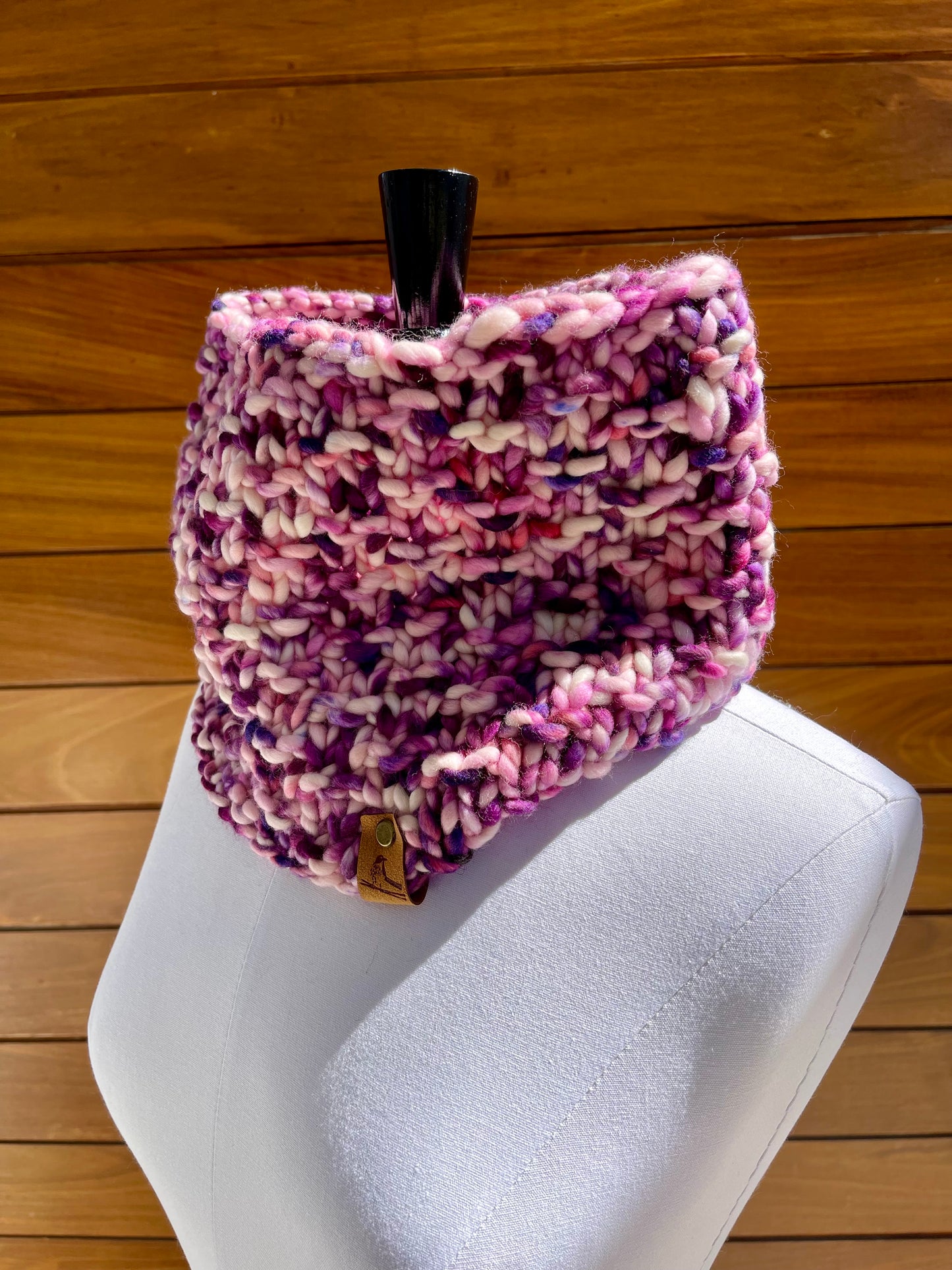 Purple and White Luxury Merino Wool Knit Cowl