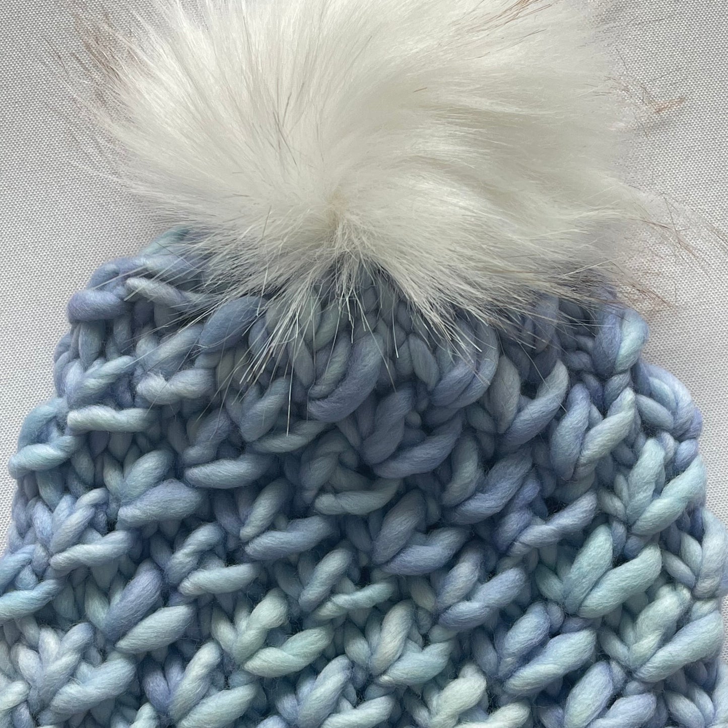 Aquamarine Luxury Merino Wool Knit Hat with Faux Fur Pom Pom