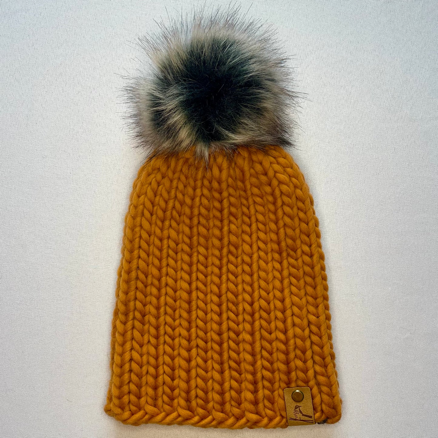 Ginger Peruvian Wool Knit Hat with Faux Fur Pom Pom