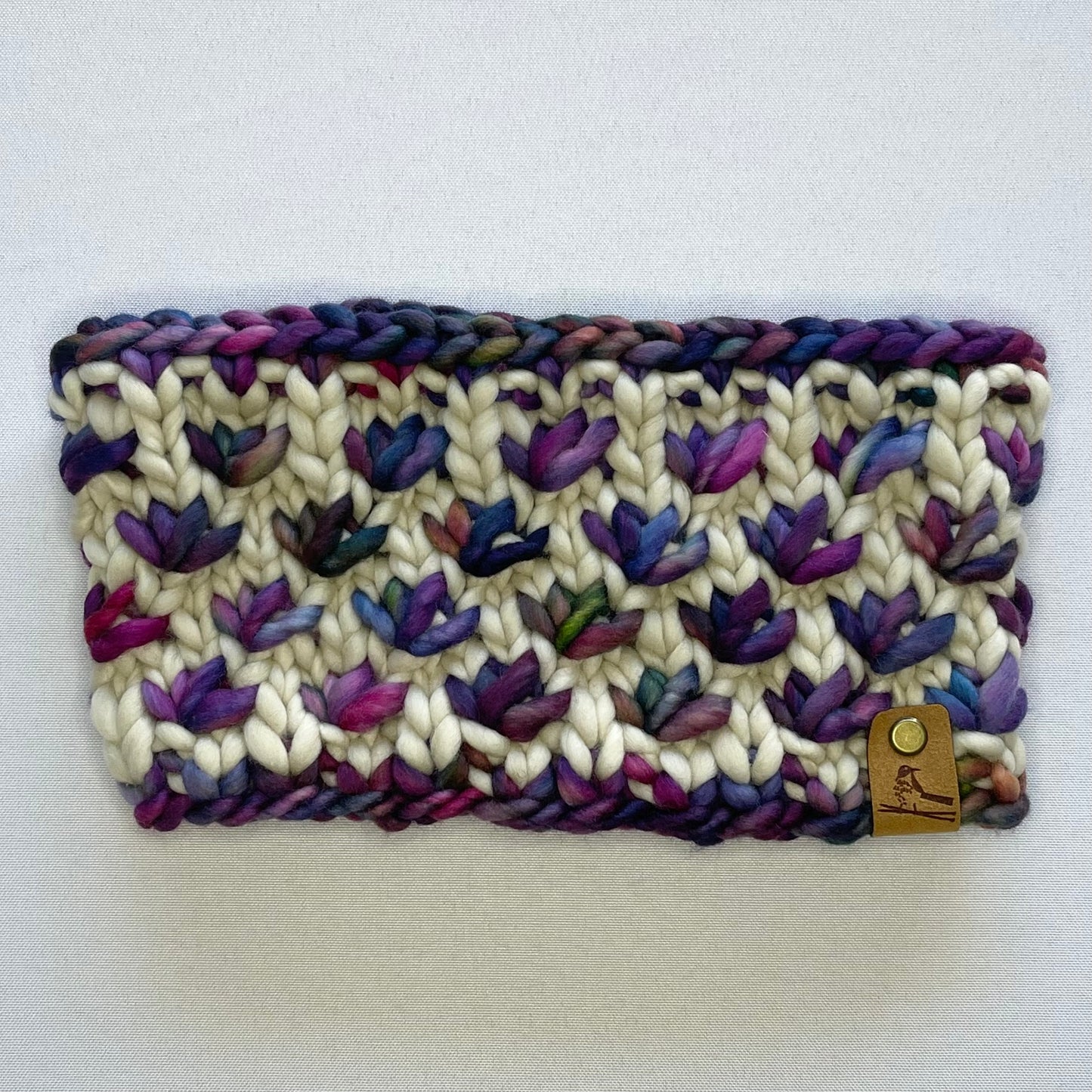 Purple and Cream Luxury Merino Wool Hand Knit Headband