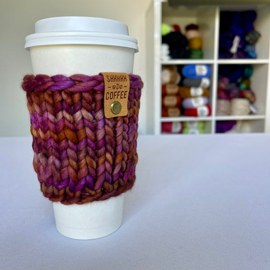 Brown and Purple Merino Wool Coffee Cozy