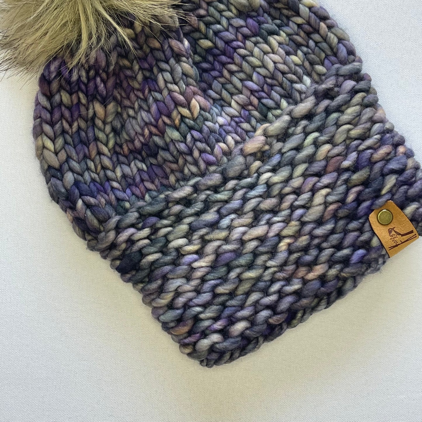 Indigo Luxury Merino Wool Knit Hat with Faux Fur Pom Pom