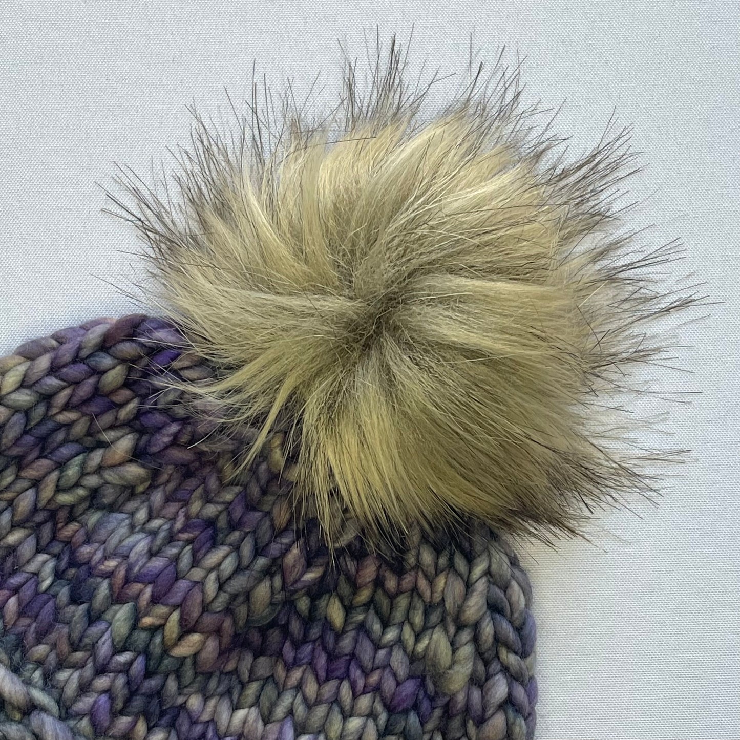 Indigo Luxury Merino Wool Knit Hat with Faux Fur Pom Pom