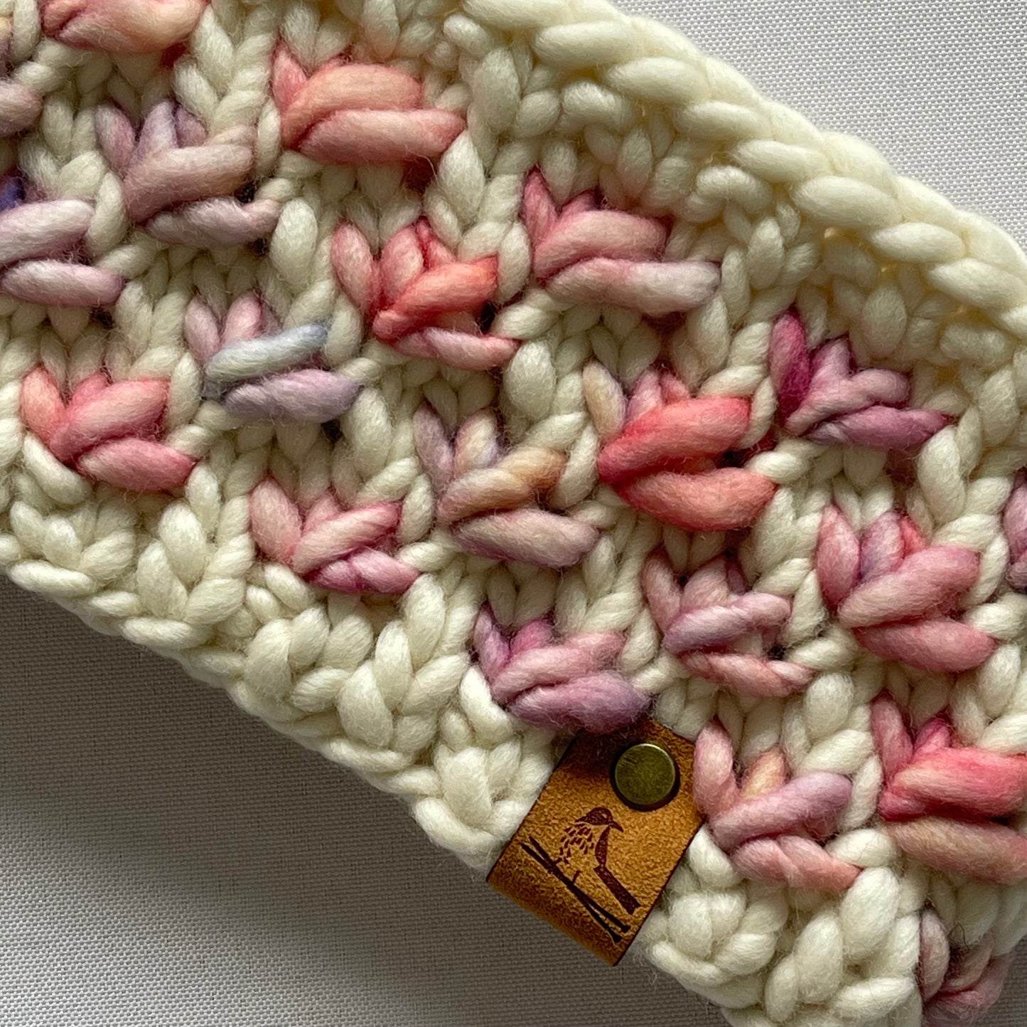 Cream and Pink Luxury Merino Wool Knit Headband