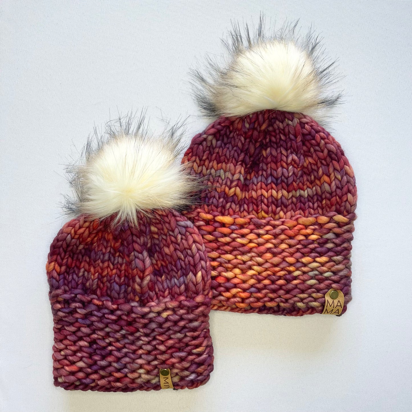 Red Multi-color Luxury Merino Wool Knit Adult and Child Hat Set