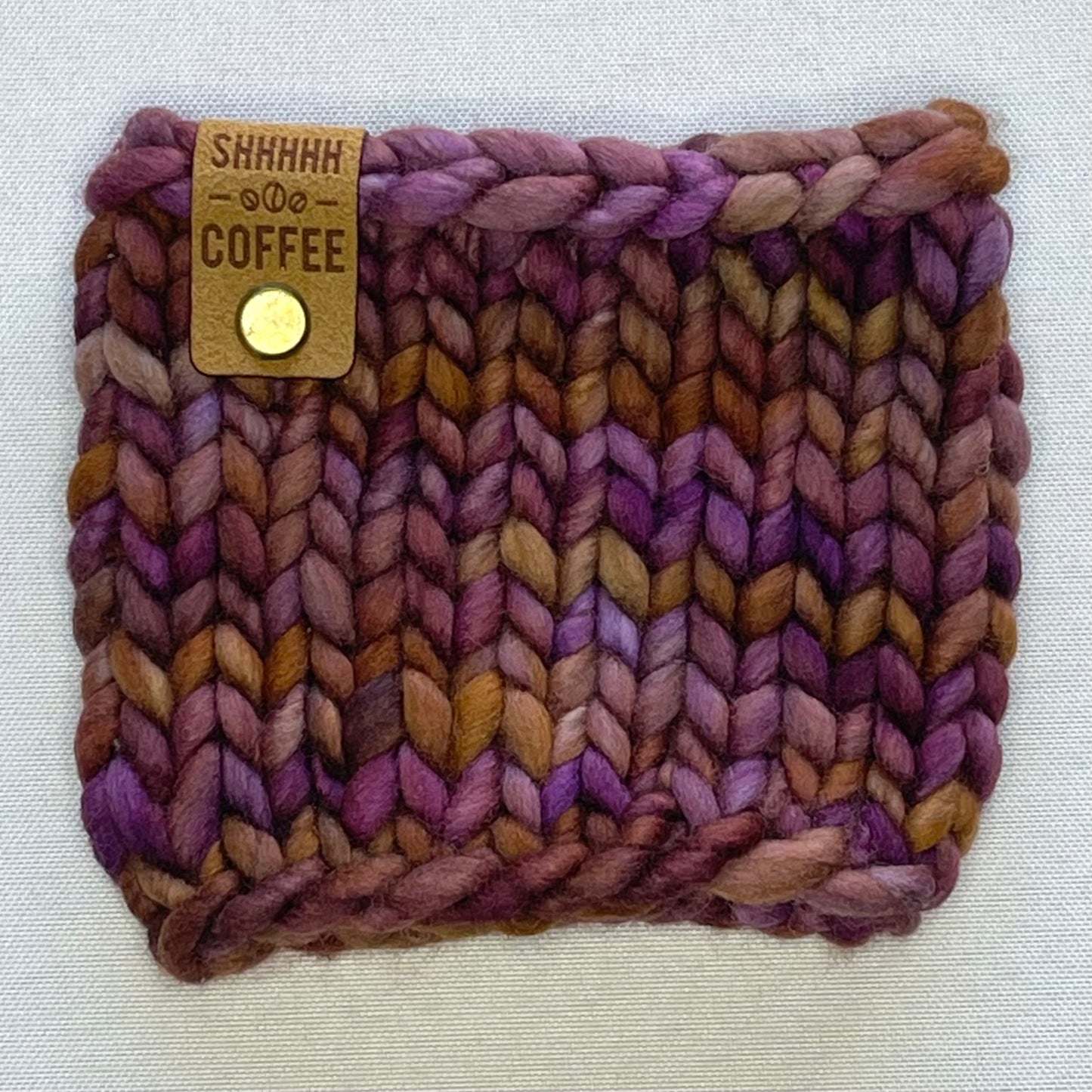 Brown and Purple Merino Wool Coffee Cozy