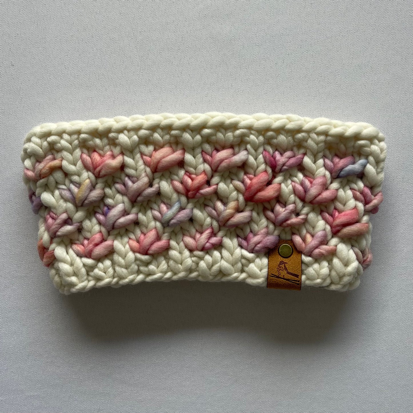 Cream and Pink Luxury Merino Wool Knit Headband