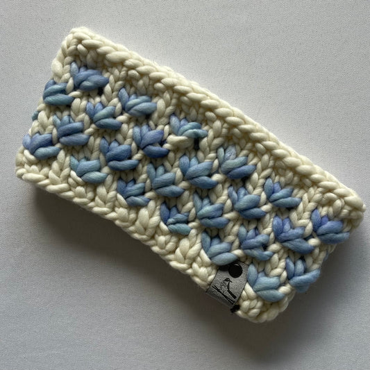 Blue and Cream Luxury Merino Wool Knit Headband