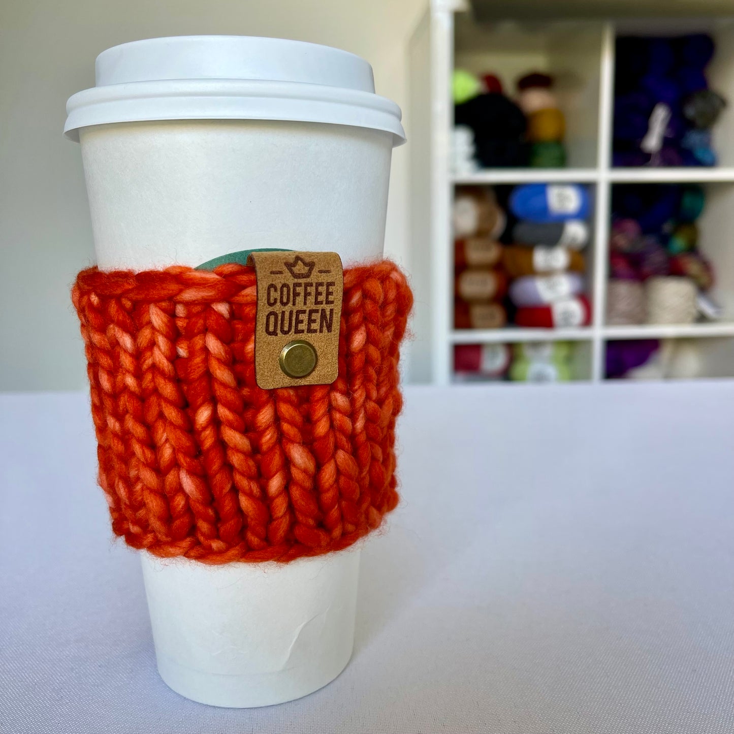 Orange Merino Wool Knit Coffee Cozy