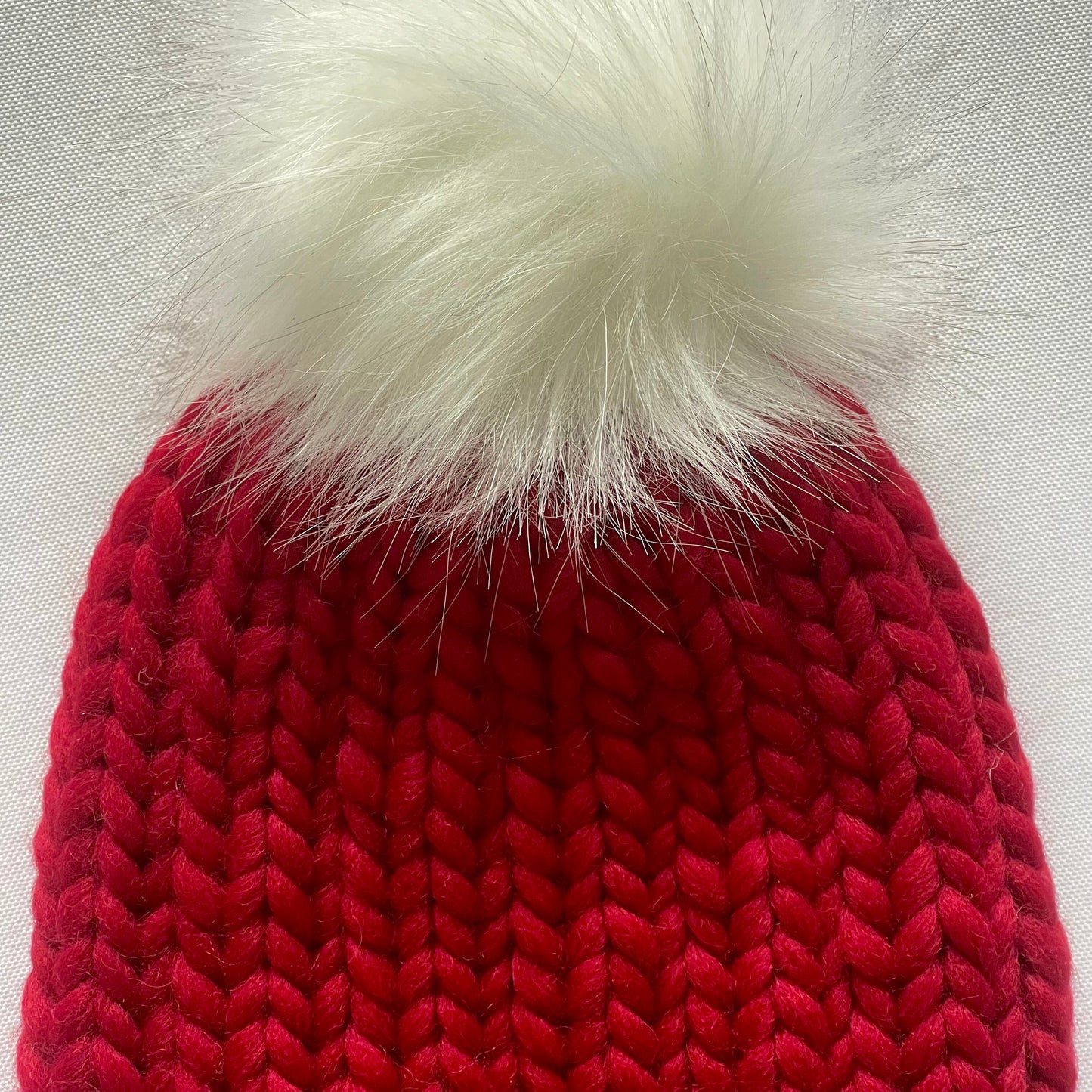 Red Peruvian Wool Baby Hat with Faux Fur Pom Pom