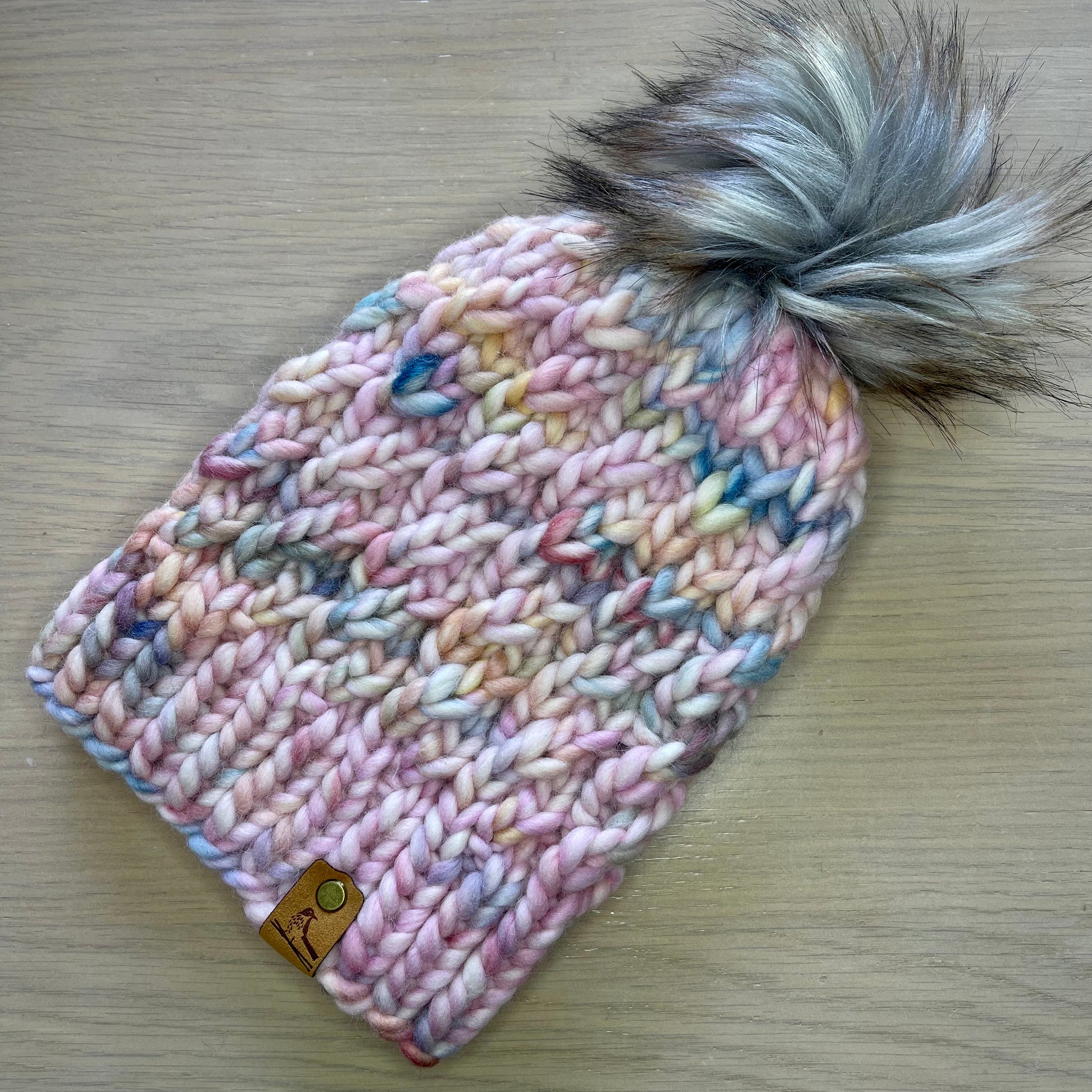 Knit Hat with Faux Fur Pom-Pom